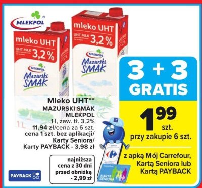 Mleko UHT Mazurski Smak Mlekpol promocja w Carrefour Market