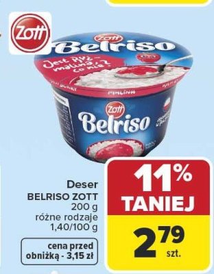 Deser BELRISO ZOTT 200g różne rodzaje 1,40/100g promocja w Carrefour Market