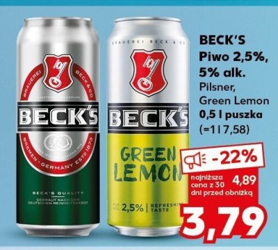 Piwo Beck's 5% Green Lemon 6x0,5 l promocja w Kaufland