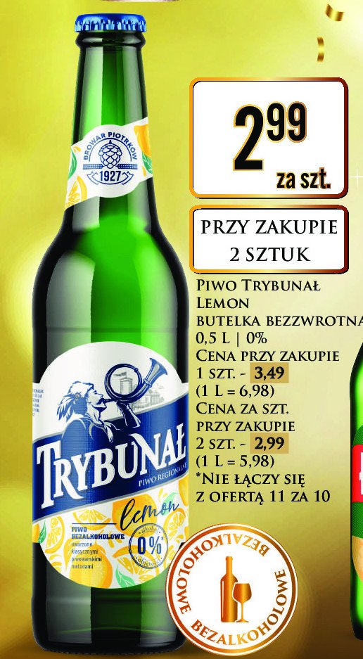 Piwo Trybunał lemon 0% promocja