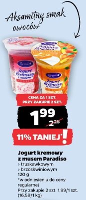 Jogurt kremowy z musem Paradiso truskawkowym brzoskwiniowym promocja w Netto