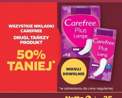 Wkłady Carefree Plus różne rodzaje promocja w Netto