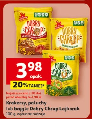 Krakersy, paluszki lub bagle Dobry Chrup Lajkonik, 100 g, wybrane rodzaje promocja w Auchan