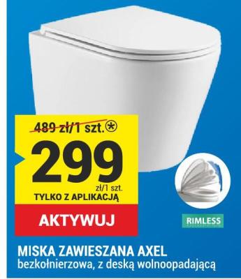 Miska zawieszana Axel bezkołnierzowa, z deską wolnoopadającą promocja w Merkury Market