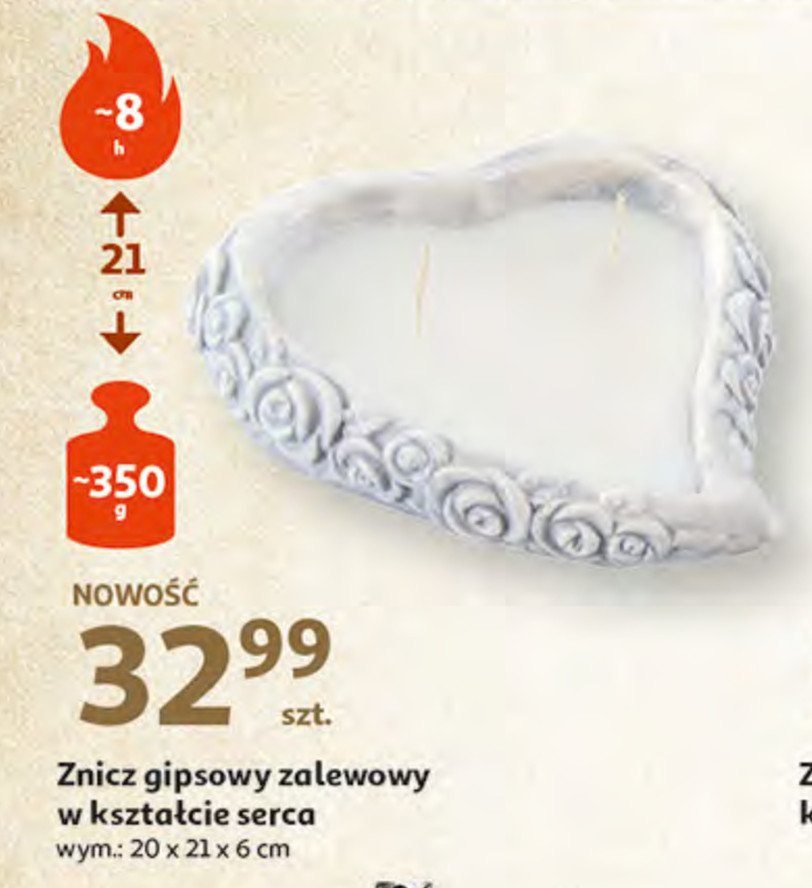 Znicz gipsowy zalewowy w kszta艂cie serca 8 h promocja