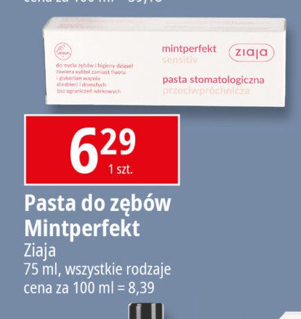 Pasta do zębów przeciwpróchnicza Ziaja mintperfekt promocja w Leclerc