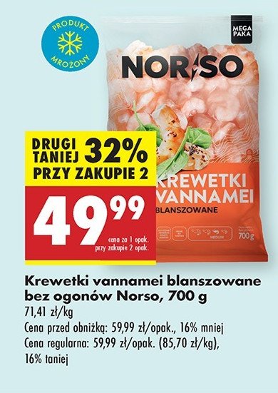 Krewetki vannamei blanszowane Norso promocja w Biedronka