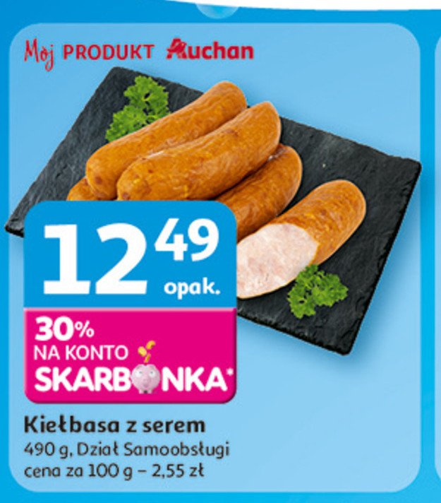 Kiełbasa z serem Auchan różnorodne (logo czerwone) promocja w Auchan