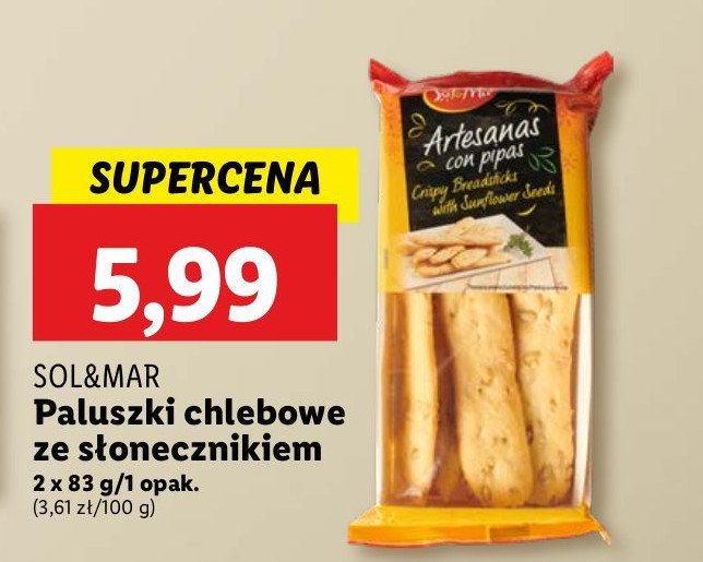 Paluszki chlebowe z płatkami słonecznika Sol&mar promocja