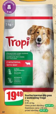 Sucha karma dla psa z wołowiną Tropi 5 kg promocja w Dino