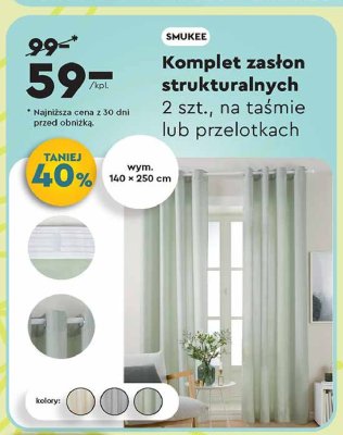 Zasłony strukturalne na taśmie 140 x 250 cm Smukee promocja
