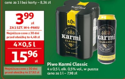 Piwo Karmi Classic 4 x 0,5 L alk. 0,5% vol., w puszce promocja w Auchan
