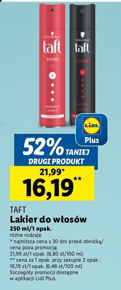 Lakier do włosów Taft power invisible promocja w Netto