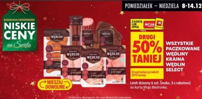 Wędliny paczkowane Select drugi produkt -50% promocja w Biedronka