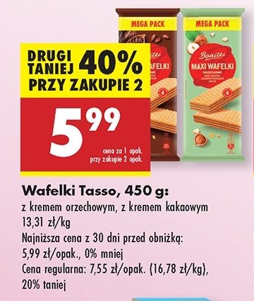 Wafelki z kremem orzechowym Tasso promocja w Biedronka