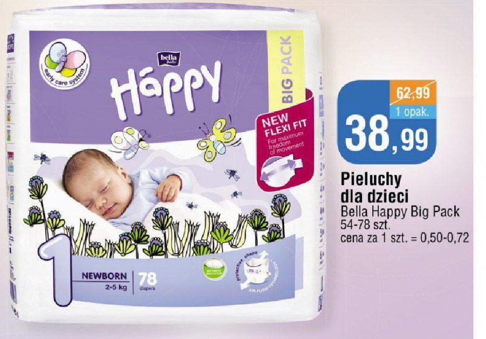 Pieluszki newborn 1 2-5 kg Bella baby happy promocja