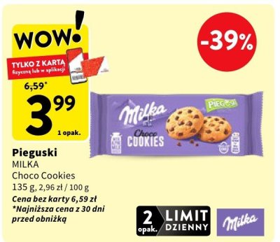 Pieguski ciastka MILKA Choco Cookies promocja w Intermarche
