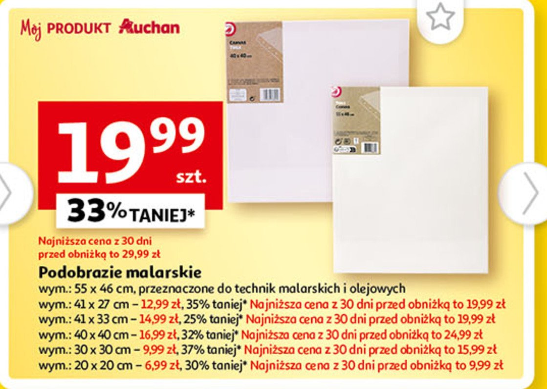 Podobrazie malarskie 40 x 40 cm Auchan promocja