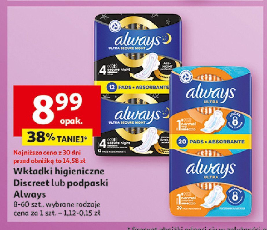 Wkładki waterlily Discreet promocja w Auchan