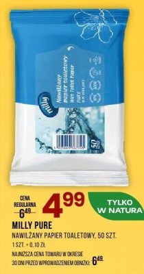 Papier toaletowy nawilżany Milly Pure promocja w Drogerie Natura
