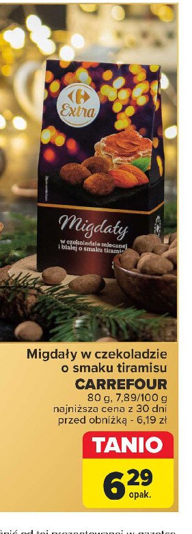 Migdały w czekoladzie mlecznej i białej o smaku tiramisu Carrefour extra promocja w Carrefour Market