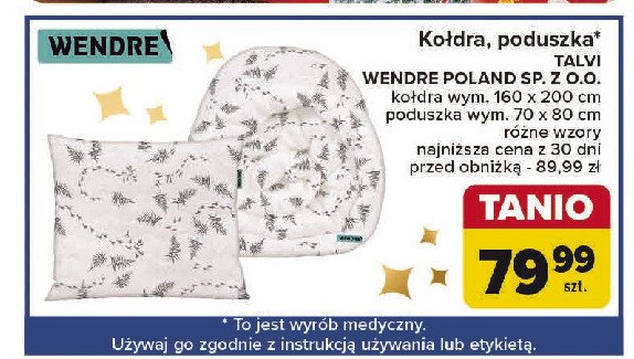 Kołdra + poduszka talvi 160 x 200 cm + 70 x 80 cm Wendre promocja w Carrefour