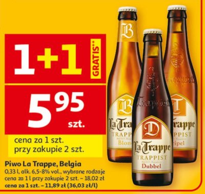 Piwo La Trappe, Belgia 0.33L alk. 6.5-8% vol. promocja w Auchan