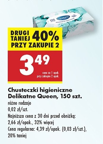 Chusteczki higieniczne Queen promocja w Biedronka