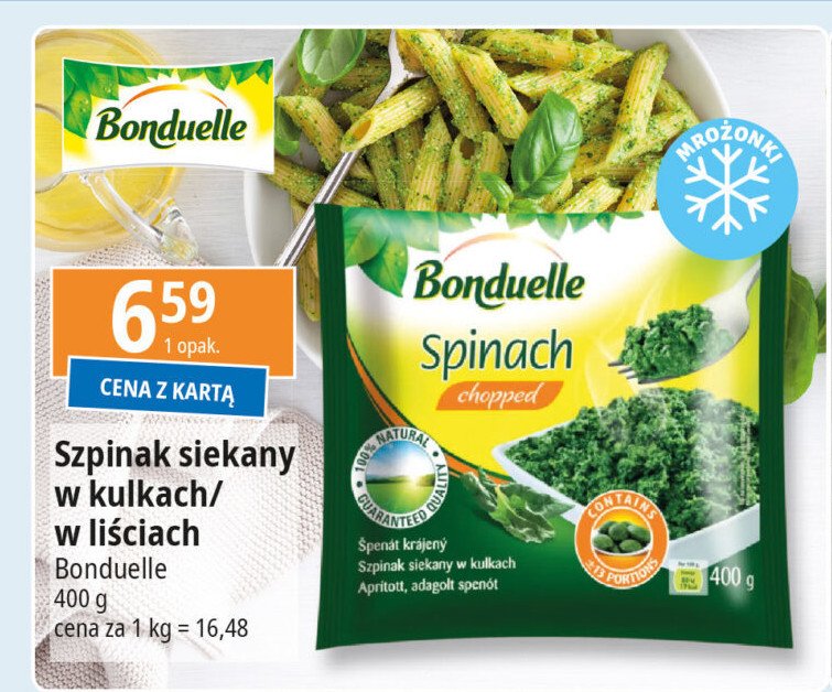 Szpinak w liściach Bonduelle promocja w Leclerc