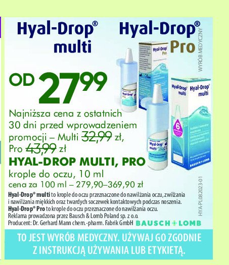 Krople do nawil偶ania oczu oraz soczewek kontaktowych Hyal-drop pro promocja