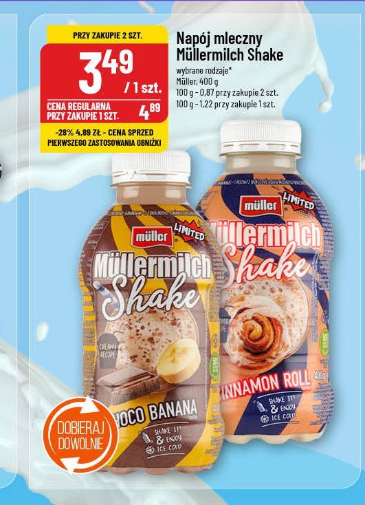 Napój mleczny choco banana Mullermilch shake promocja w POLOmarket