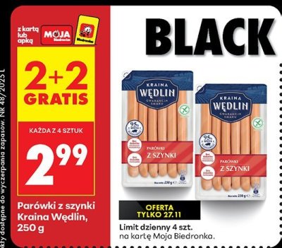 Parówki z szynki 250 g promocja w Biedronka
