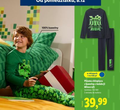 Piżama chłopięca z bawełny z kolekcji Minecraft promocja w Lidl