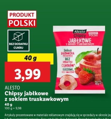 Chipsy jabłkowe z sokiem truskawkowym Alesto promocja