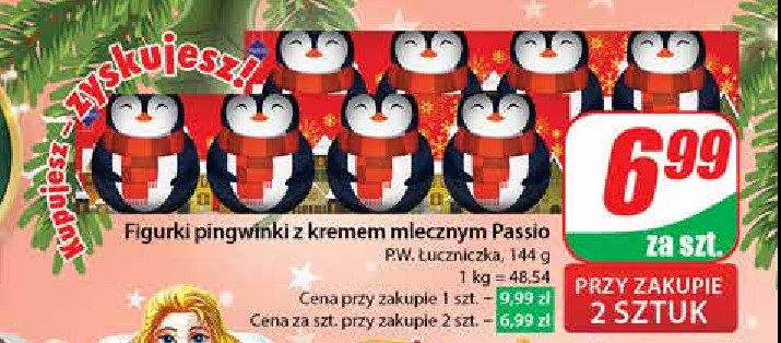 Figurki czekoladowe z nadzieniem mlecznym pingwiny Łuczniczka promocja