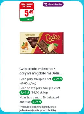 Czekolada mleczna z całymi migdałami 100g promocja w Dino