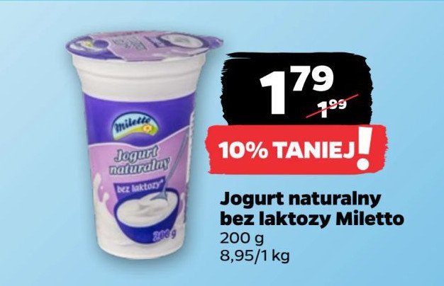 Jogurt naturalny bez laktozy 0% Miletto promocja