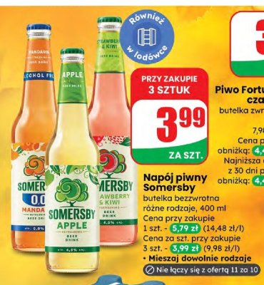 Piwo Napój piwny Somersby butelka bezwrotna różne rodzaje promocja w Dino