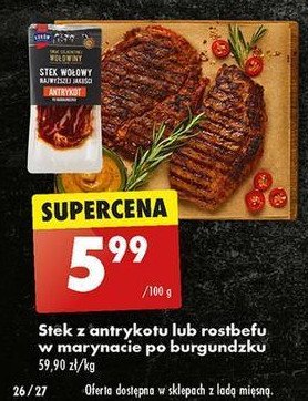 Stek wo艂owy z antrykotu w marynacie po burgundzku 艁uk贸w promocja