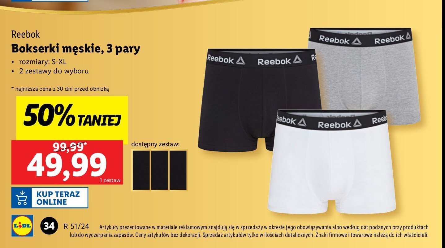 Bokserki męskie s-xl Reebok promocja