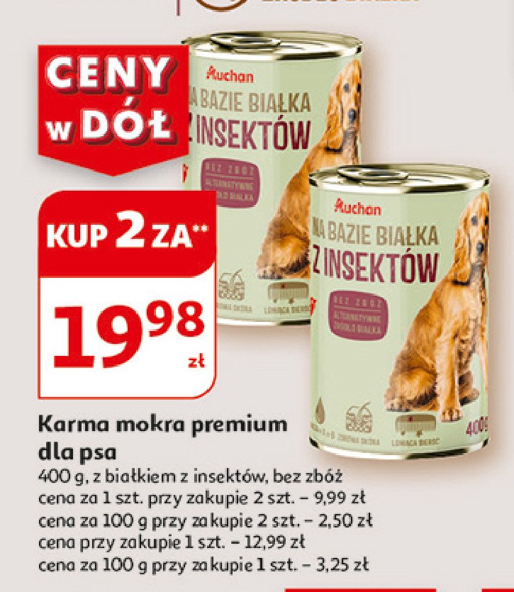 Karma dla psów na bazie białka z insektów Auchan różnorodne (logo czerwone) promocja