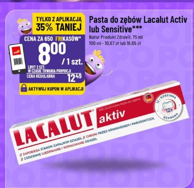 Pasta do zębów Lacalut Activ lub Sensitive promocja w POLOmarket