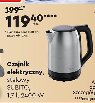 Czajnik elektryczny stalowy SUBITO 1,7l 2400W promocja w Biedronka