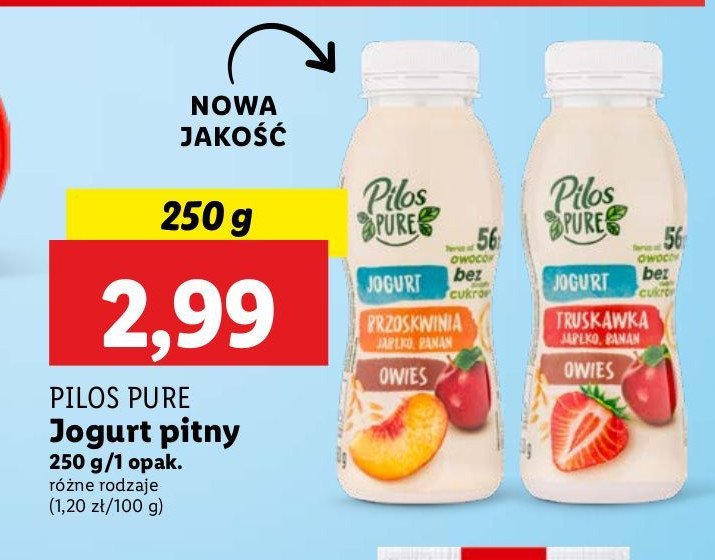 Jogurt truskawka - banan - owies Pilos pure promocja