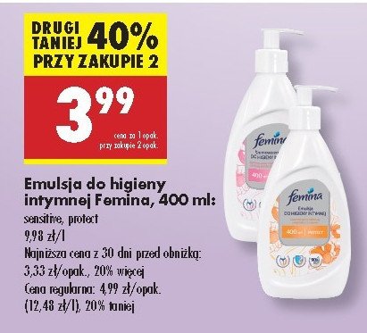 Kremowa emulsja do higieny intymnej sensitive pompka Femina intimea promocja