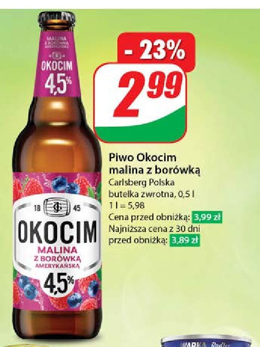 Piwo Okocim radler malina z borówką amerykańską promocja w Dino