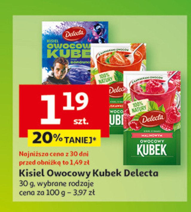 Kisiel truskawkowy Delecta owocowy kubek promocja w Auchan