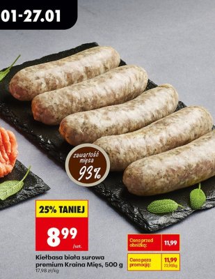 Kiełbasa biała surowa premium Kraina Mięs, 500 g promocja w Biedronka
