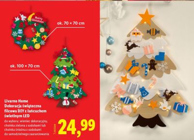 Dekoracja świąteczna filcowa DIY z łańcuchem świetlnym LED promocja w Lidl