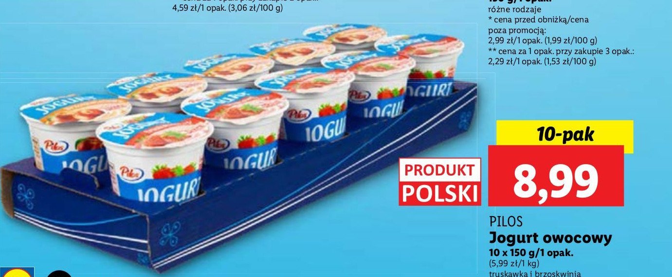 Jogurt truskawka i brzoskwinia Pilos promocja
